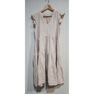 Anthropologie Label Of Love Beige Boho Cap Sleeve Tiered Midi Dress Size S